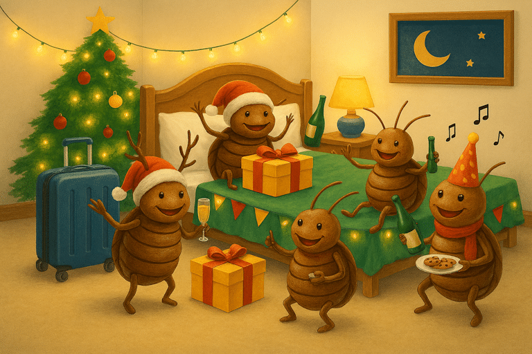 Bed bugs having a holiday party.